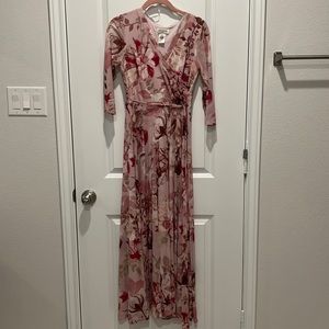 Long flowy style dress, thin Polyester & Spandex, Floral design, multi colored.